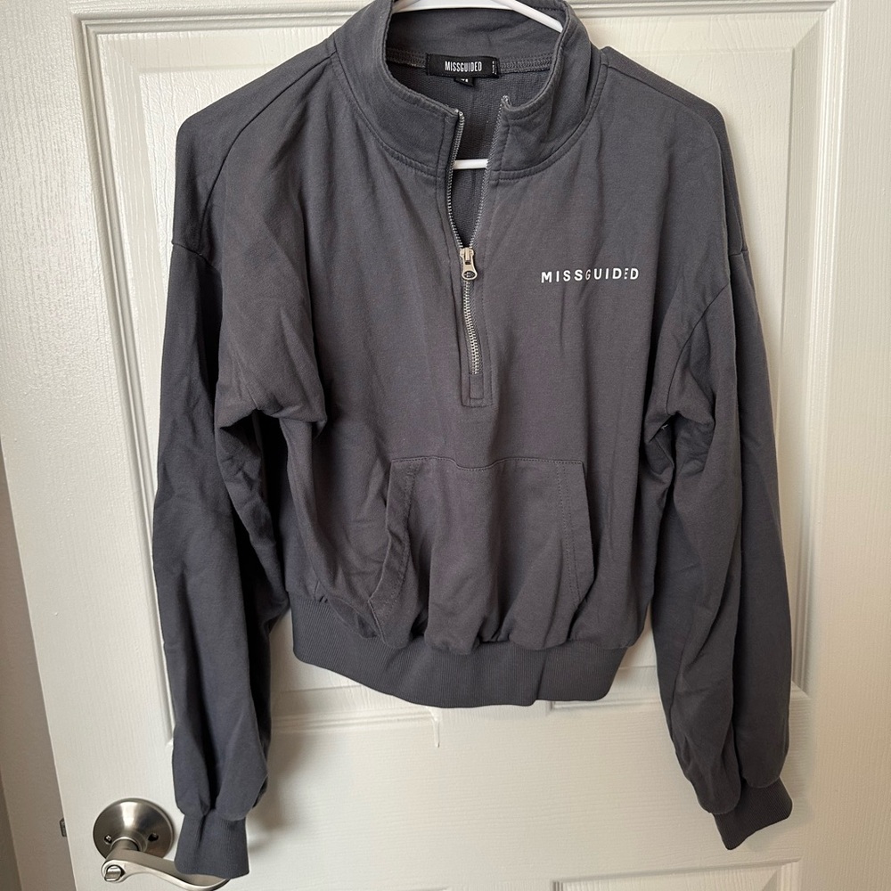 Missguided + Gray Half-Zip Sweatshirt